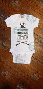 'Ducks, Trucks, and Eight Point Bucks" Baby Onesie